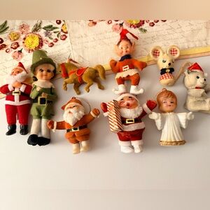 Mixed Lot of 9 Vintage 1950-60’s FLOCKED Santa Elf Bear Angel Christmas Ornament